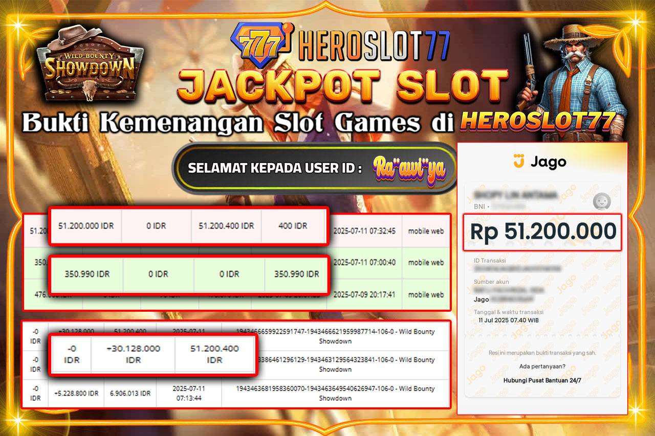 HEROSLOT77 JACKPOT SLOT WILD BOUNTY of SHOWDOWN Rp51.200.000.00,- LUNAS!!!
