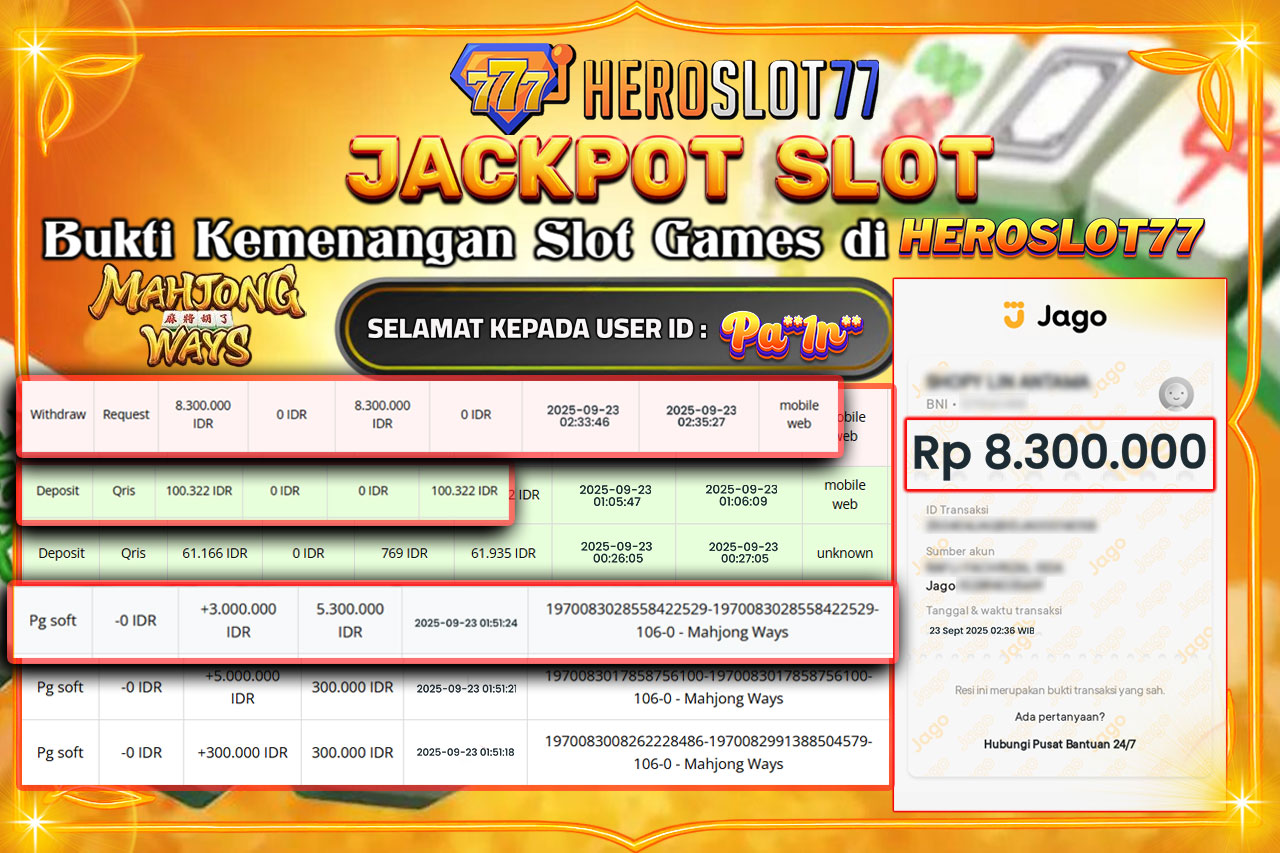 HEROSLOT77 JACKPOT SLOT MAHJONG WAYS  Rp 8.300.000.- LUNAS!!!
